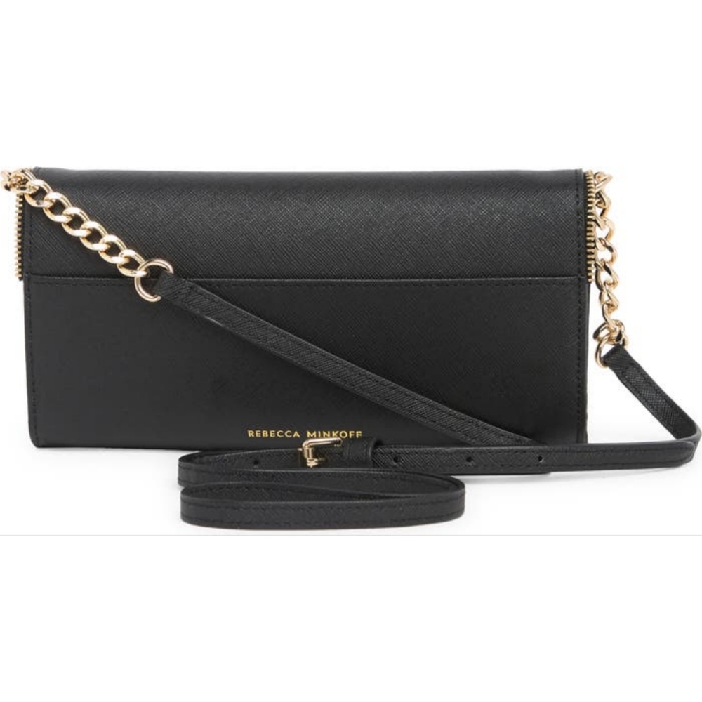 Rebecca Minkoff Black Envelope Crossbody with Gold Chain - Picture 3 of 12